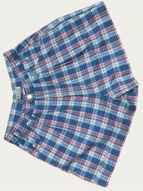 Skoozi Pink & Blue High waisted Vintage Plaid Cuffed Shorts 11